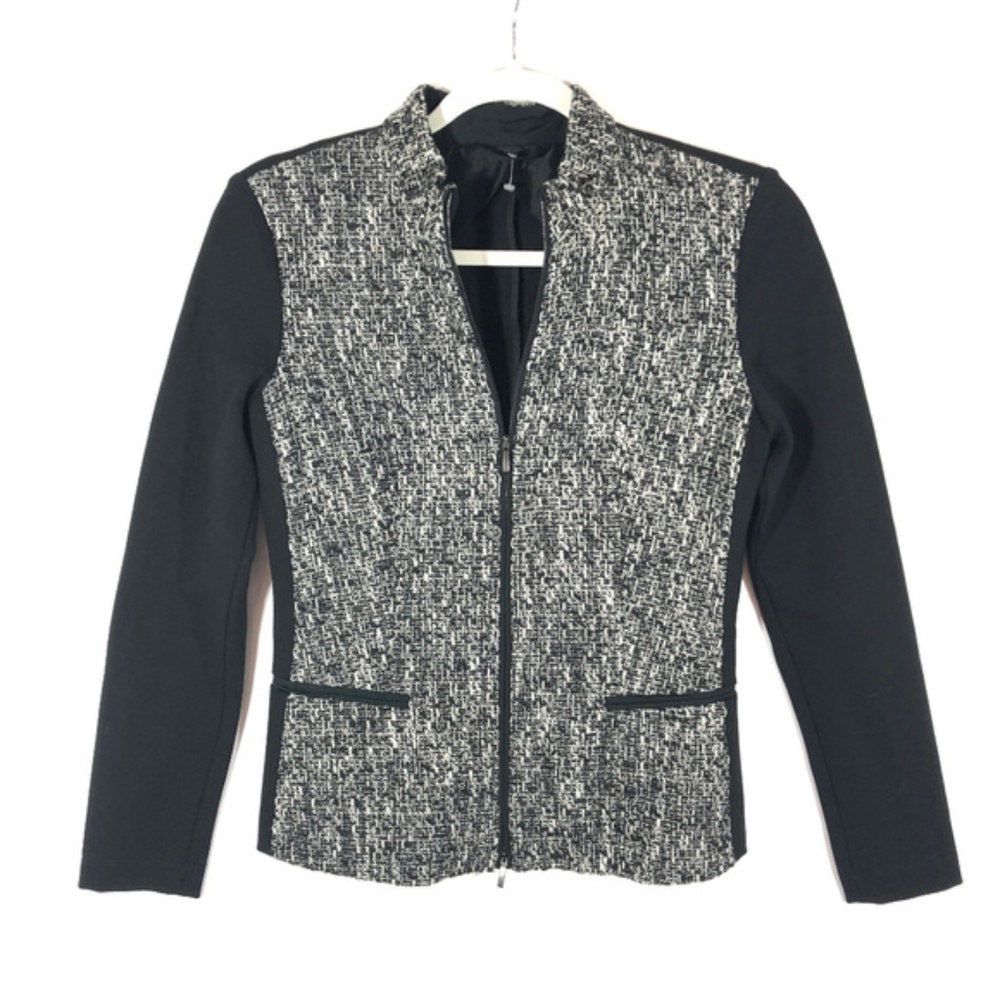 MaxMara Black Grey Static Moto Tweed Blazer Jacket